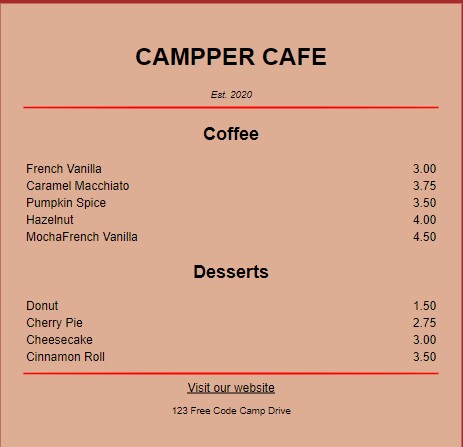Cafe Menu